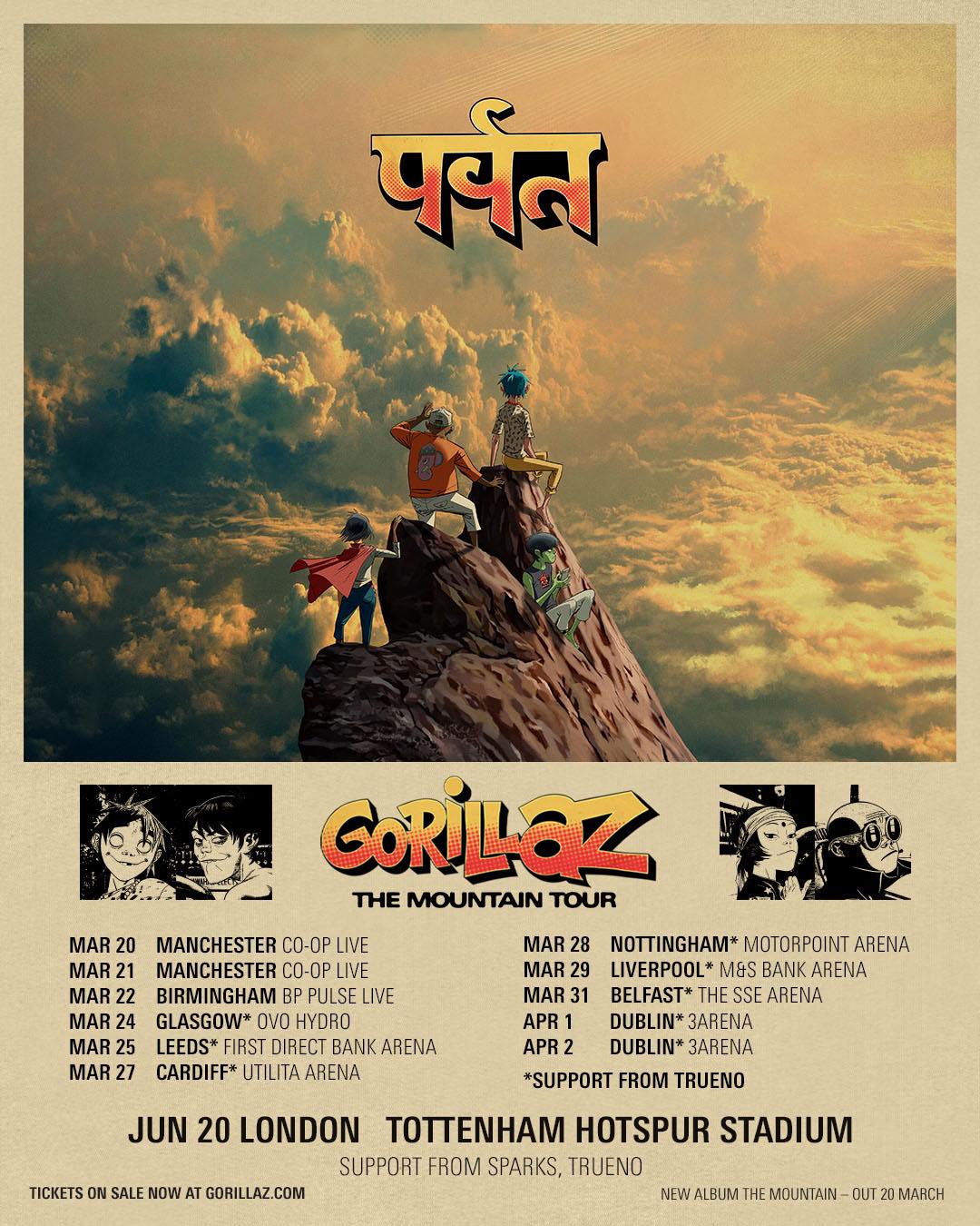 Gorillaz The Mountain Tour Poster 2026